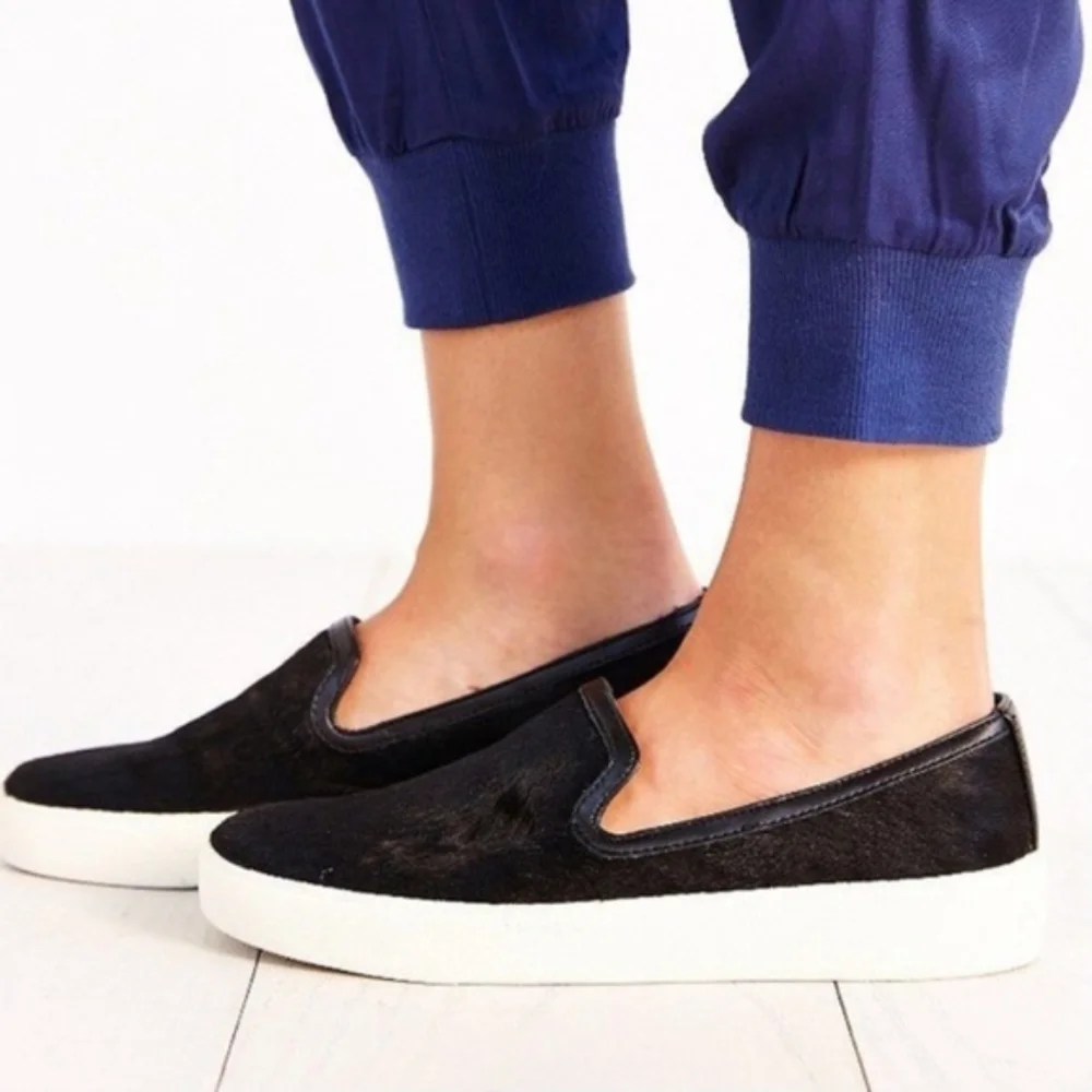 Sam Edelman‎ Calf Hair Black Slip-On Sneakers  Size 8 Cow Fur Leather Upper